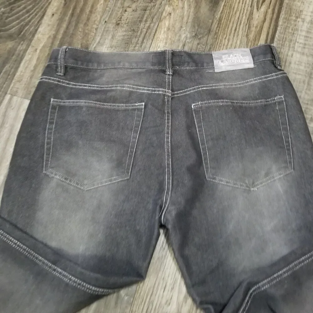 Black Lacquer Men's Jeans Black Size 38x33‎ Denim Button Zip Y2K Hip Hop Urban